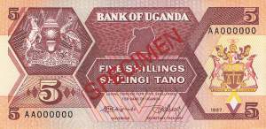Uganda 5 Shilling 1987 p.27 Specimen